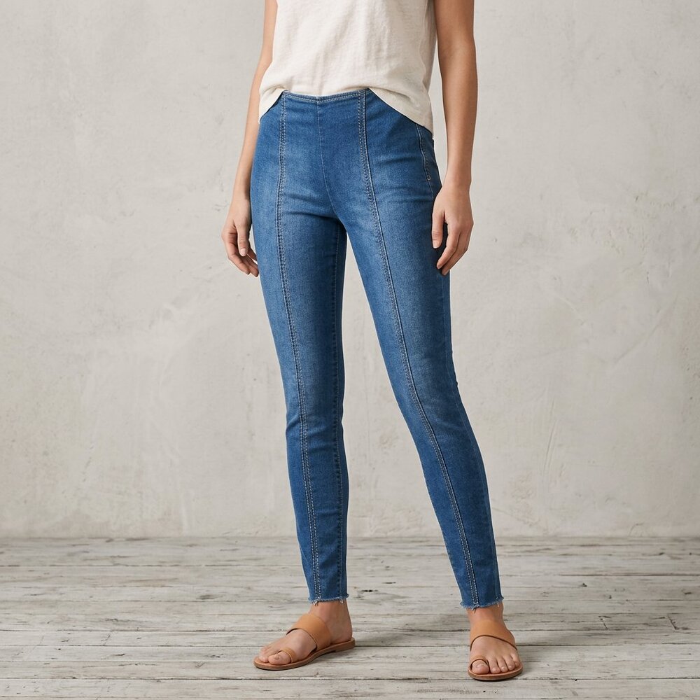 Free People High Waisted Front Seam Pull On Skinny Jeans Size 29 Stretch